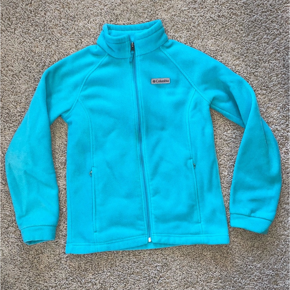 Columbia Full Zipper Fleece Jacket Girls Bright Sky Blue Size Large 14/16